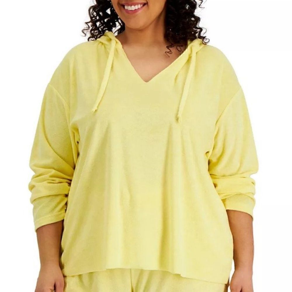 New REBELLIOUS ONE Trendy Plus Size Loop Terry Hoodie pale banana 1X